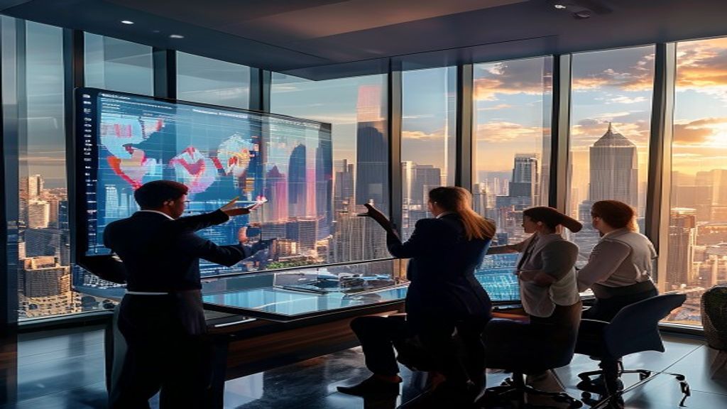 High-end real estate companies showcased against a city skyline, emphasizing luxury homes and premium branding.