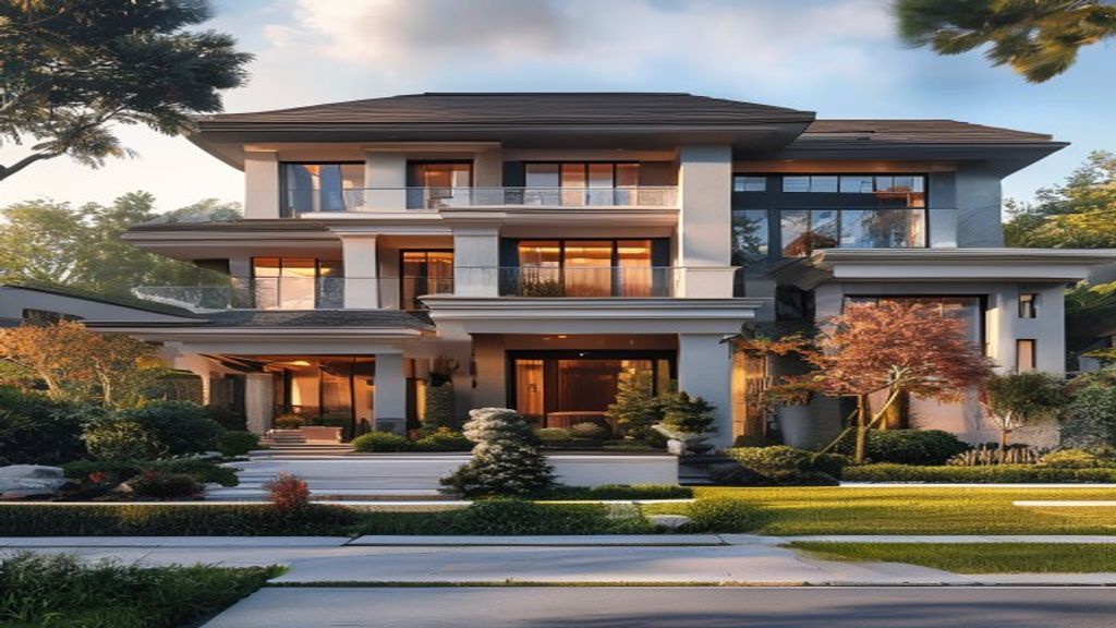 Elegant luxury rental home featuring modern design, floor-to-ceiling windows, and stunning city views