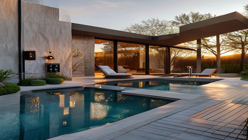 Elegant modern villa featuring a crystal-clear infinity pool and lush landscaping