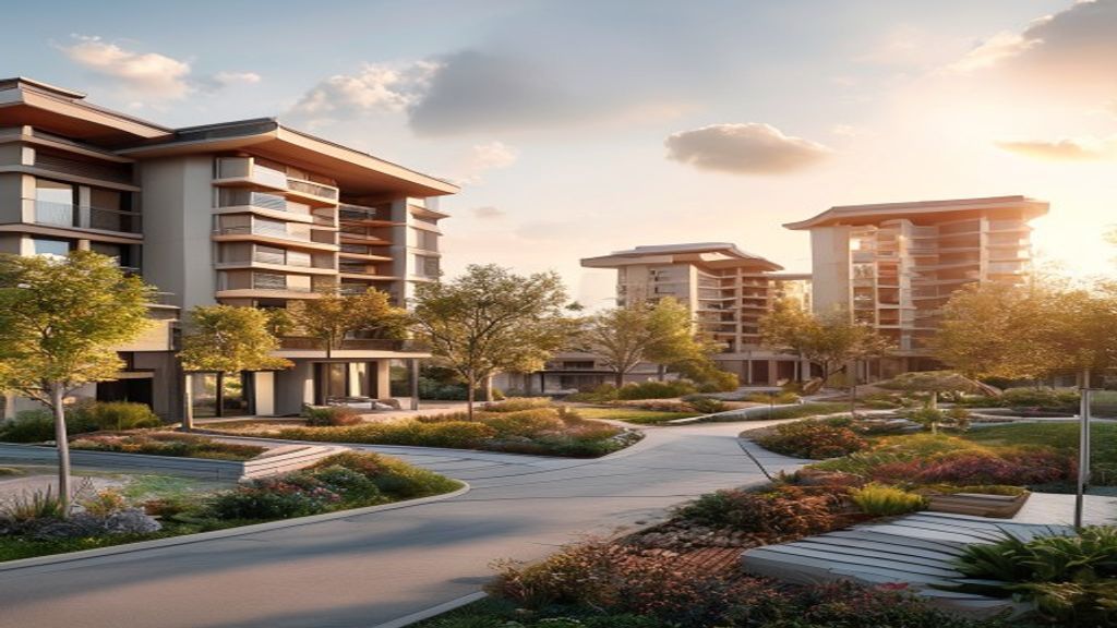 Modern apartment complexes and mixed‑use buildings showcasing recent property development trends.